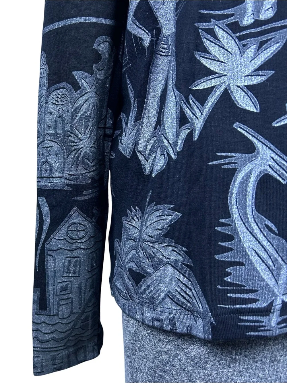 Vintage 90s Custo Barcelona Blue Tower Graphic Print Long Sleeve Top S Rare Y2K
